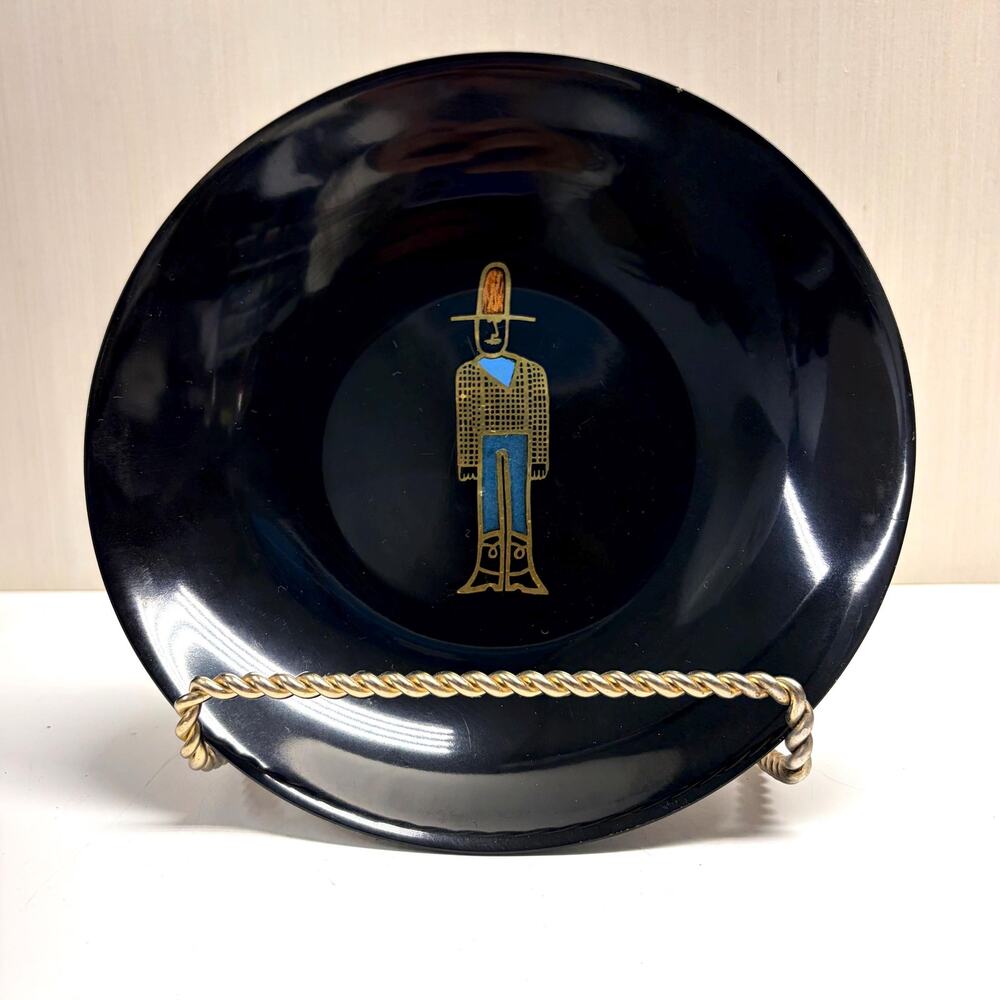 Vintage Couroc of Monterey Bowl Cowboy Black Decorative Inlaid Wood Brass